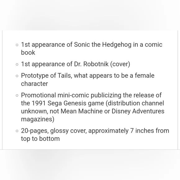 Sonic the Hedgehog #1 SEGA Mini Rare Promo Comic NM 1st app of Sonic VHTF!!